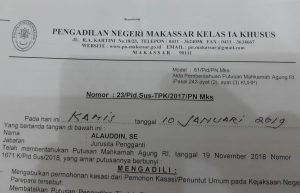 Hari Ini, PN Tipikor Makassar Kirim Petikan Kasasi ke Amran Ambar
