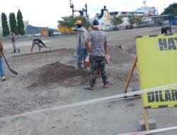 Pekerja Proyek Lahan Parkir  Pelabuhan Nusantara Tidak  Gunakan Alat Safety K3