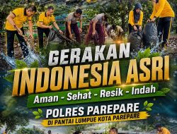 Gerakan Indonesia Asri, Polres Parepare Bersih-Bersih Pantai Lumpue: Wujudkan Lingkungan Bersih, Sehat, dan Lestari